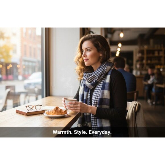 Ann Taylor Loft Blue & Beige Plaid Infinity Scarf Soft straddles comfort and chi - Picture 1 of 12